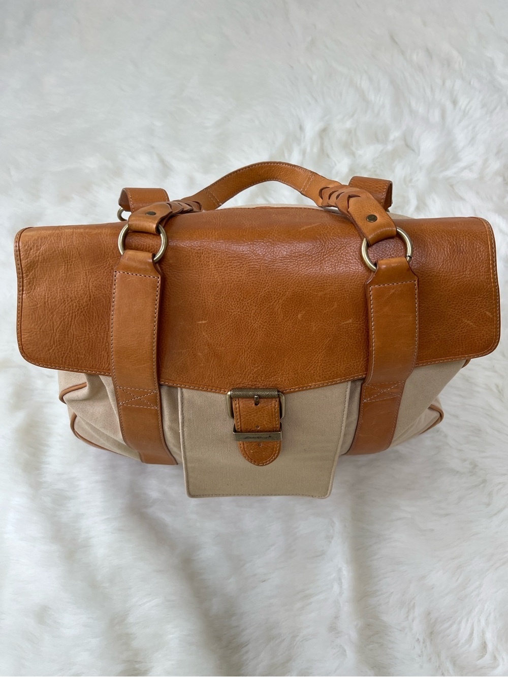Eddie Bauer genuine Cow Leather Canvas Shoulder tote bag ,Laptop bag